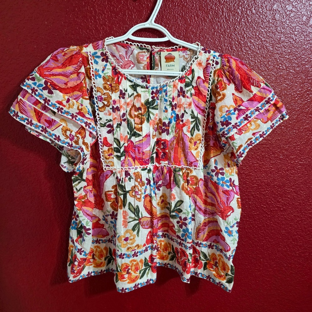 FARM Rio Women L/XL Skirt Set Spring Bananas Floral Pom Pom Smocked Multi - Picture 2 of 12